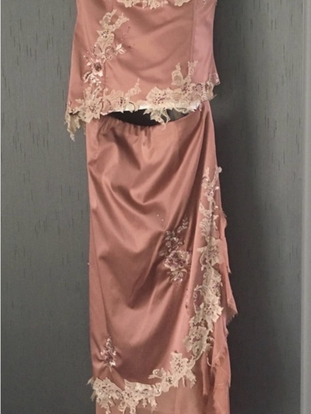 Asymmetrical Rose Pink Satin Skirt with Lace Appliqué >>SKIRT ONLY<<